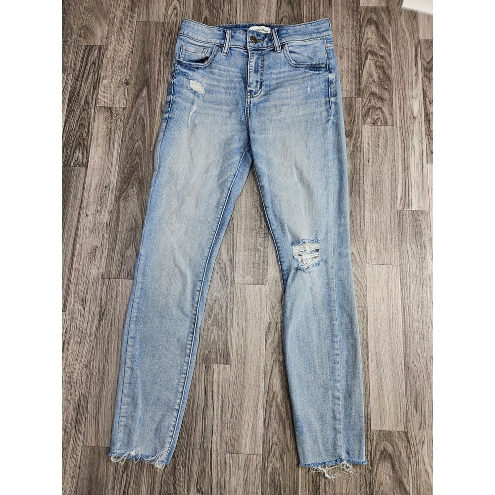 Studio Blue Skinny Jeans Women 26 Light Wash Excellent Distressed Raw Hem Casual